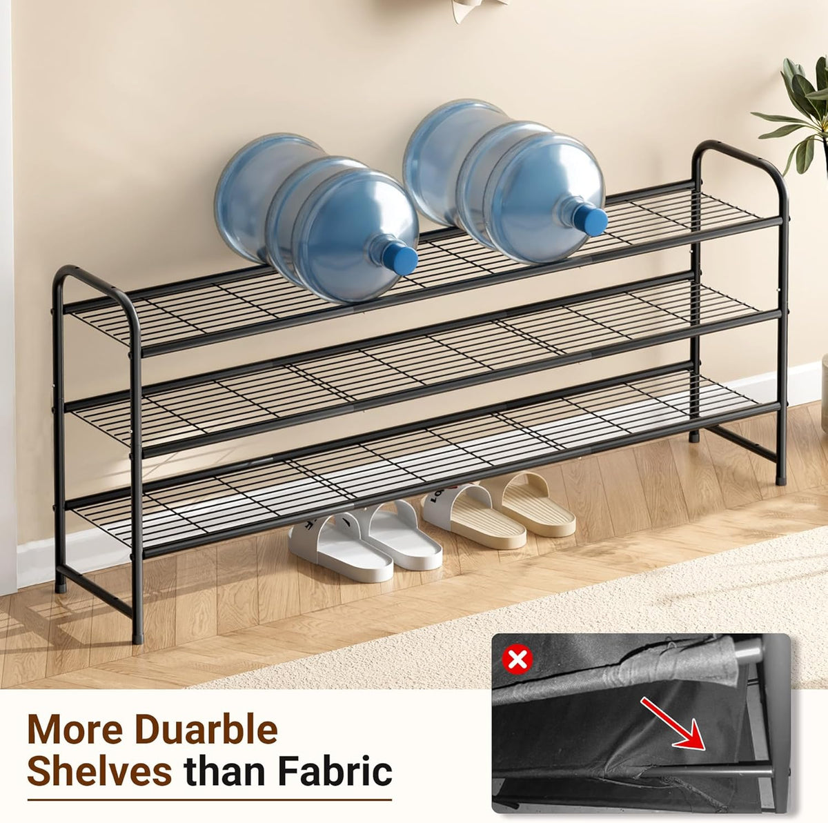 keetdy 3-tier long shoe rack for closet metal, side view
