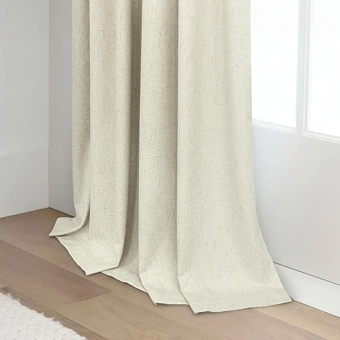 Cream Beige Blackout Curtains 90 Inches Long Thick Linen Patio Curtains - Image 8