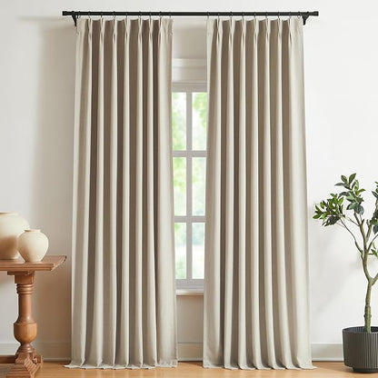 Vision Home Sand Pinch Pleated Full Blackout Curtains Linen Blended Room by VisionHome