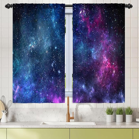 Renaiss 26 x 45 Inch Universe Galaxy Kitchen Curtains Short Mystery Outer Space by Renaiss