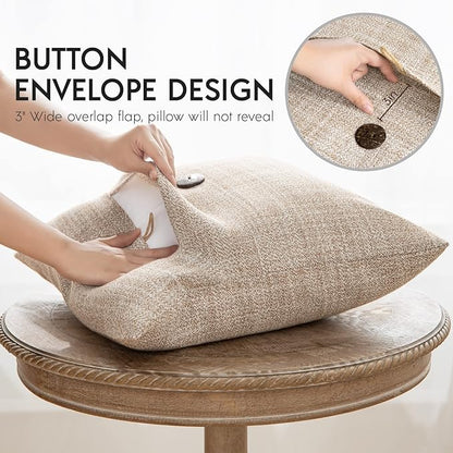 Phantoscope Pack of 2 Farmhouse Throw Pillow Covers Button Vintage Linen - Image 3