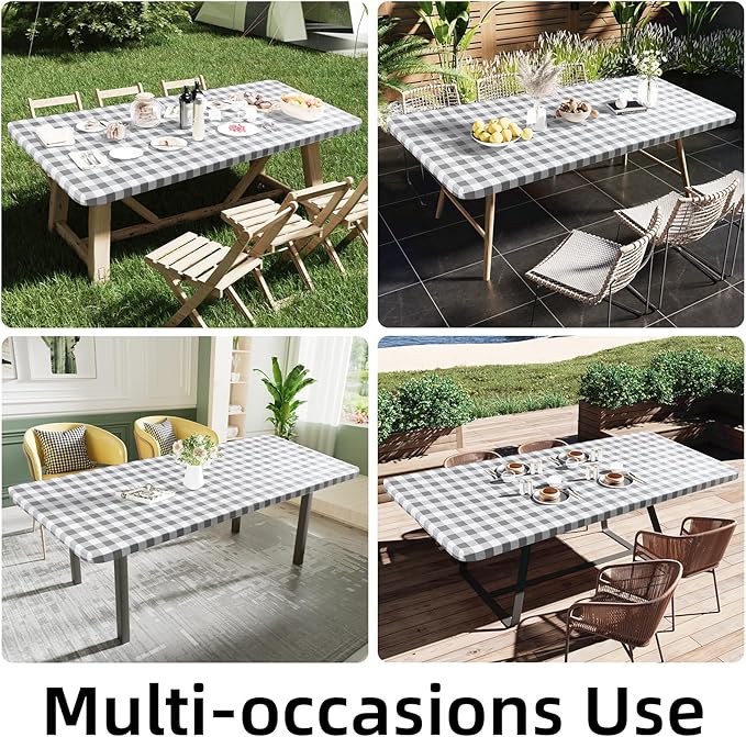 Smiry Rectangle Picnic Table Cloth, Elastic Waterproof Fitted Vinyl Tablecloths - Image 6
