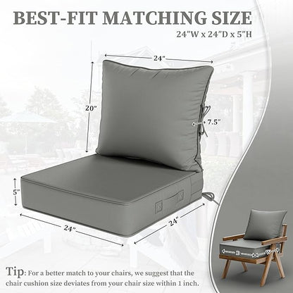 Outdoor Seat Cushion Set 24 L × 24 W × 5 H Inch Waterproof & Fade Resistant - Image 2