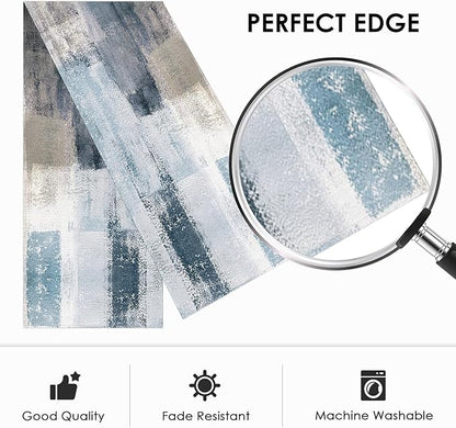 Emvency Farmhouse Table Runner, Vintage Blue and Grey Abstract Art Painting - Image 3