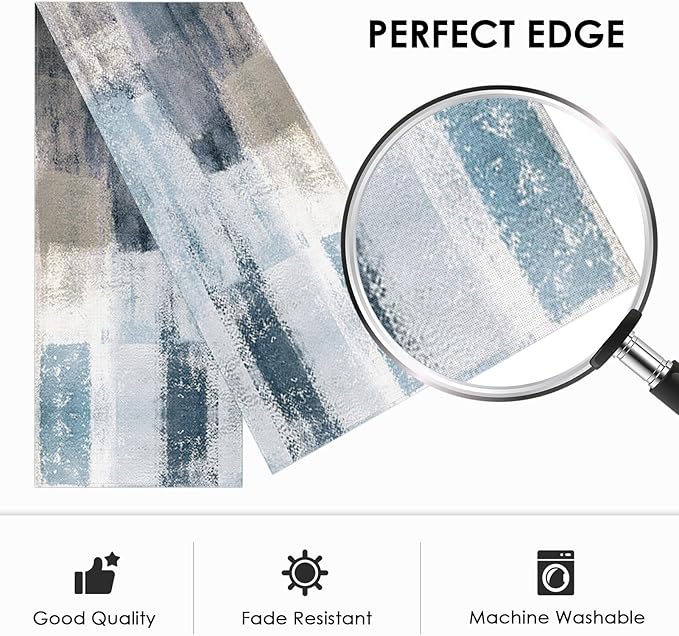 Emvency Farmhouse Table Runner, Vintage Blue and Grey Abstract Art Painting - Image 4