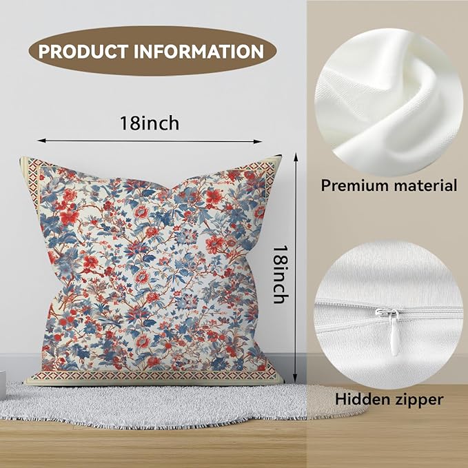 Bohemian Pillow Covers | Vintage Floral & Carpet Design | Double Sided Blue - Image 2