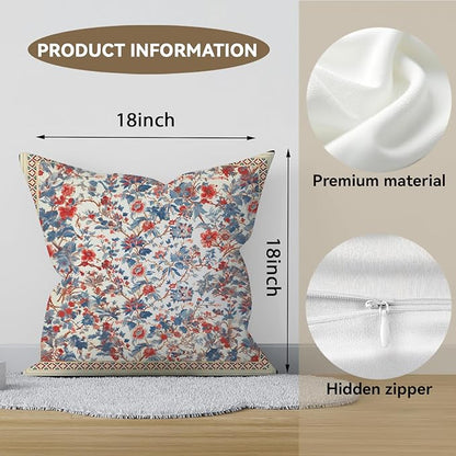 Bohemian Pillow Covers | Vintage Floral & Carpet Design | Double Sided Blue - Image 2