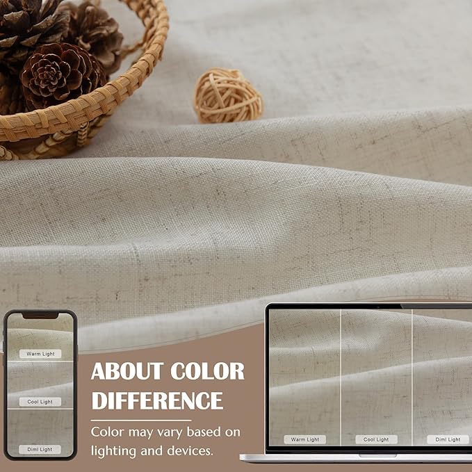 Pinch Pleated Beige Linen Cafe Curtains 30 Inch Length Light Filtering Semi - Image 4