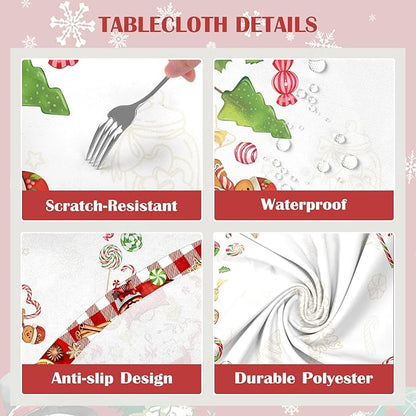Christmas Gingerbread Tablecloth Waterproof, Candy Cane Table Cloth Round - Image 5