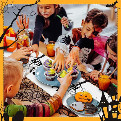 Happy Halloween Table Runner Spooky Forest Ghost Witch Spider Web Bats Pumpkin - Image 3