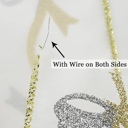MEEDEE Gold and Silver Christmas Ribbon 2.5 Inch White Satin Ribbons - Image 3
