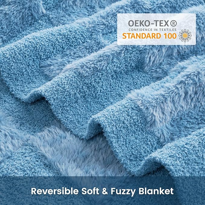 Snuggle Sac Faux Fur Checkered Blanket Twin Size - Image 9