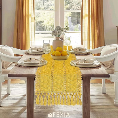 Gold Macrame Table Runner with Tassels - Image 4
