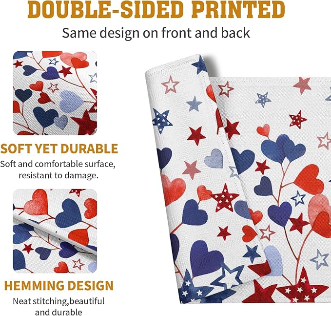 Red Blue Heart Stars 4th of July Placemats Set of 4 Patriotic America - Image 5