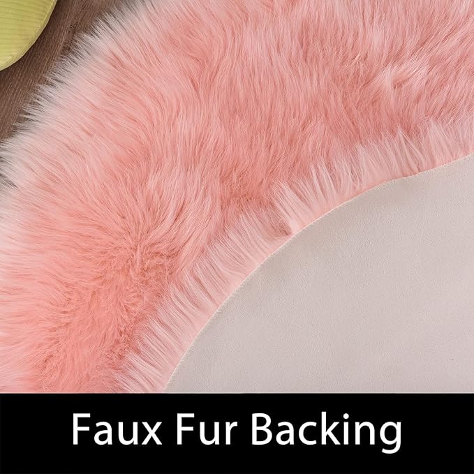 Latepis Round Pink Rug 5ft Faux Fur Sheepskin Circle Rug - Image 3