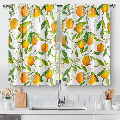 Aimego Orange Leaves Fruit Kitchen Curtains by Aimego