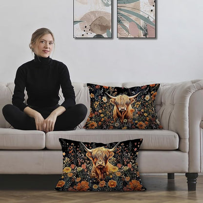 Moody Floral Highland Cow Pillow Covers 12x20 Set of 2, Gifts - Image 2