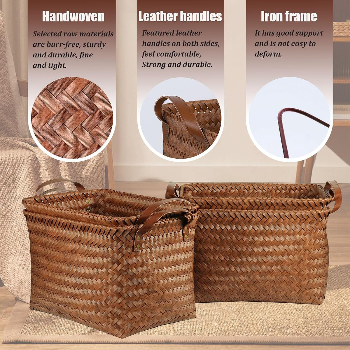 brownlily handwoven wicker storage baskets, pack of 4 shown in use