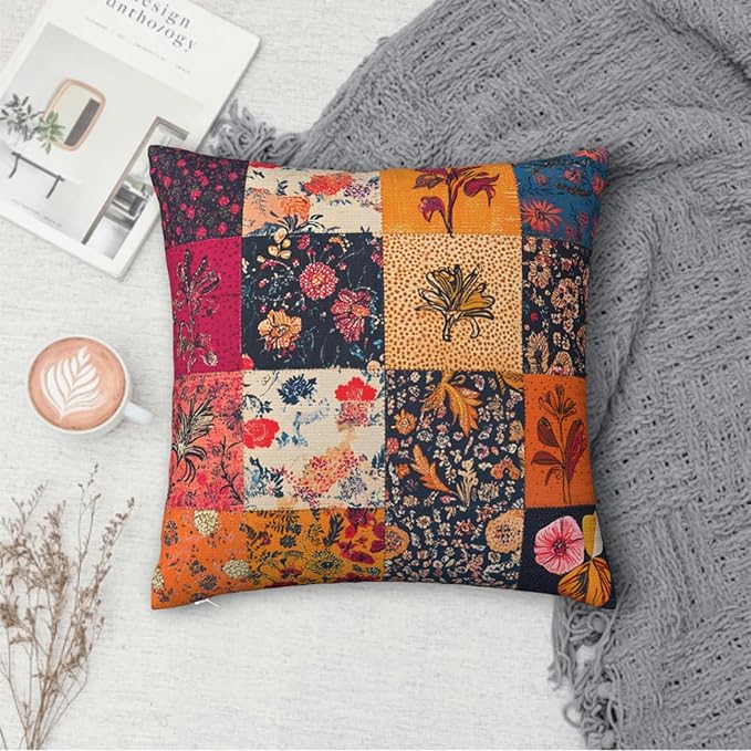 Throw Pillow Covers 18x18 Set of 2, Patchwork Cushion Covers, Decorative Square - Image 4
