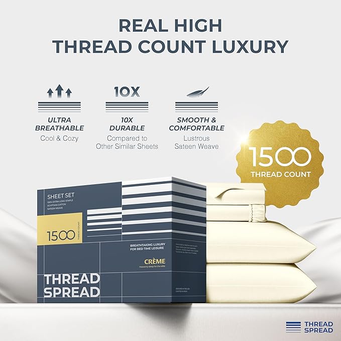 THREAD SPREAD 100% Egyptian Cotton King Size Sheets Set - Image 2
