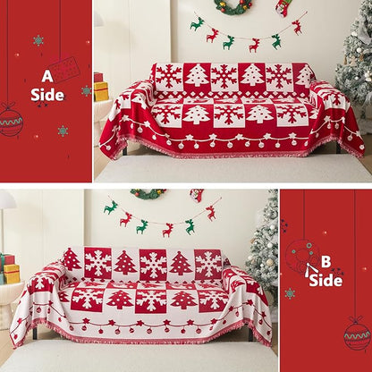 MEETSKY Christmas Couch Cover for Sectional Sofa, Chenille Red Sofa Covers - Image 2