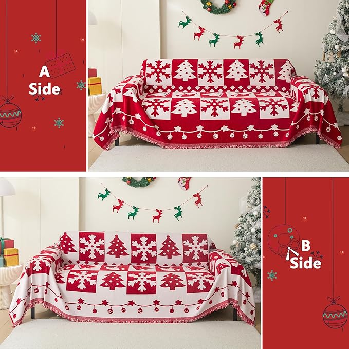 MEETSKY Christmas Couch Cover for Sectional Sofa, Chenille Loveseat Red Sofa - Image 2
