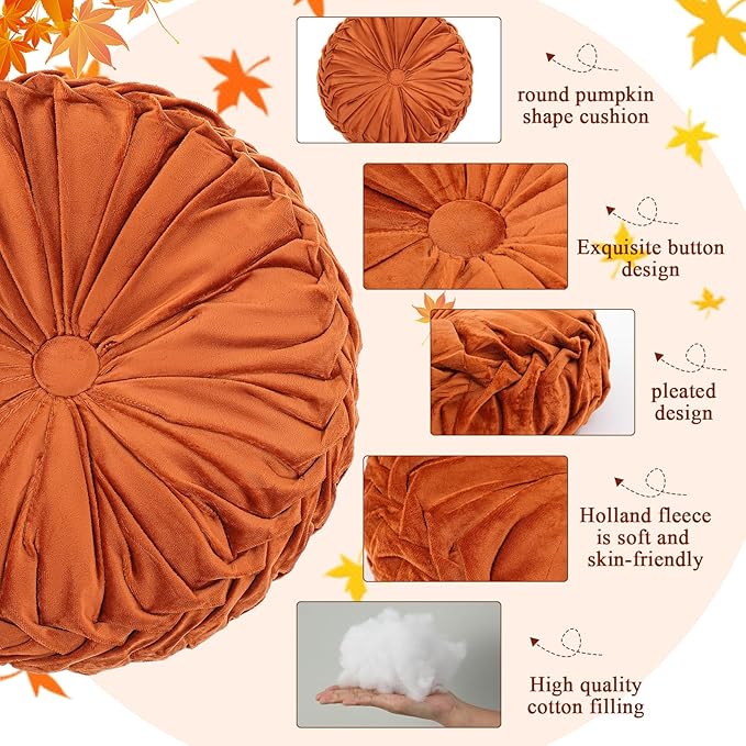 4 Pcs Round Throw Pillows Decorative Velvet Pleated Throw Pillows 15'' Diameter - Image 3