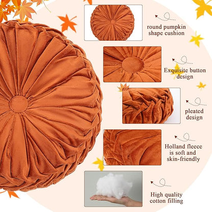 4 Pcs Round Throw Pillows Decorative Velvet Pleated Throw Pillows 15'' Diameter - Image 3