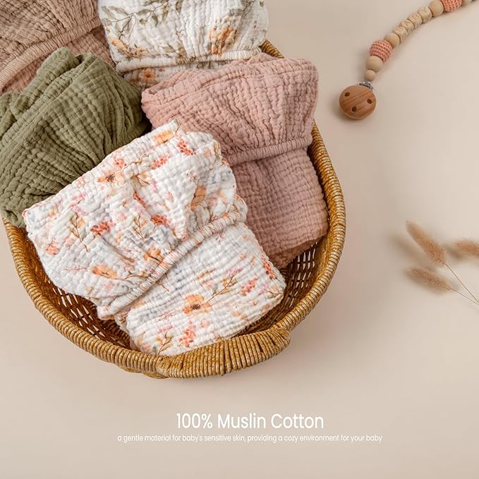 lulumoon Baby Bassinet Sheets Muslin: Cotton Bedside Bassinet Sheets Floral - Image 4