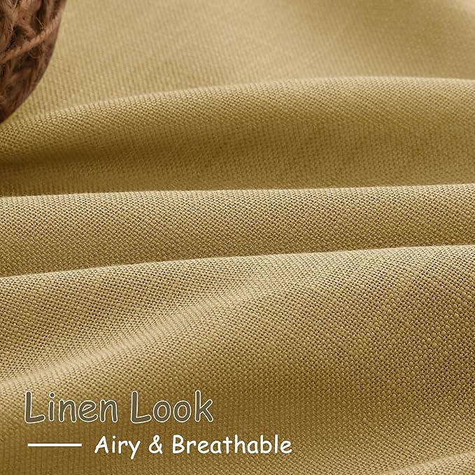 Nanspring Linen Curtains Semi Sheer Gold 96 Inches Long 2 Panels Set - Image 5