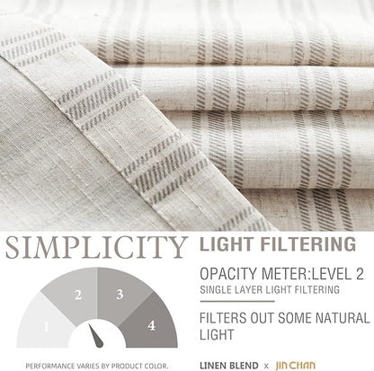 jinchan Gray Striped Linen Kitchen Curtains 36 Inch Cafe Tier Curtains Balanced - Image 5