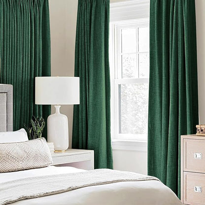 MIULEE Linen Curtains for Bedroom 100% Blackout Thermal Insulated Emerald Green - Image 2