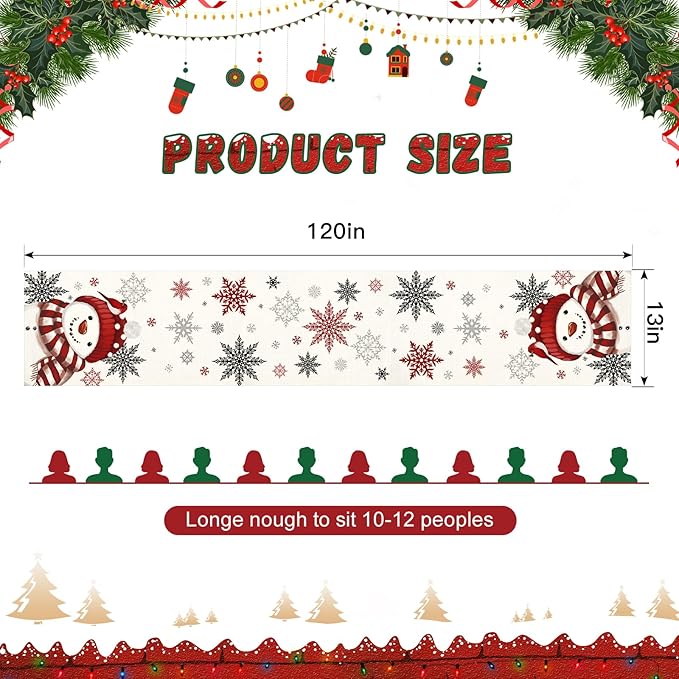 OTOSTAR Snowflakes and Red Snowman Christmas Table Runner, Xmas Seasonal Winter - Image 5