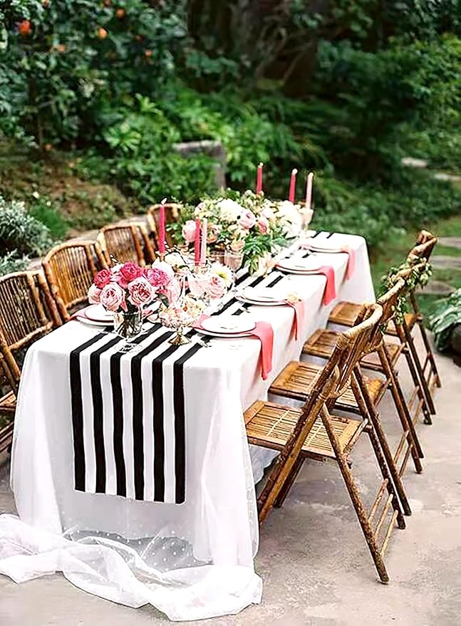10 Pack Striped Table Runner Polyester Table Decor Classic Black and White - Image 6