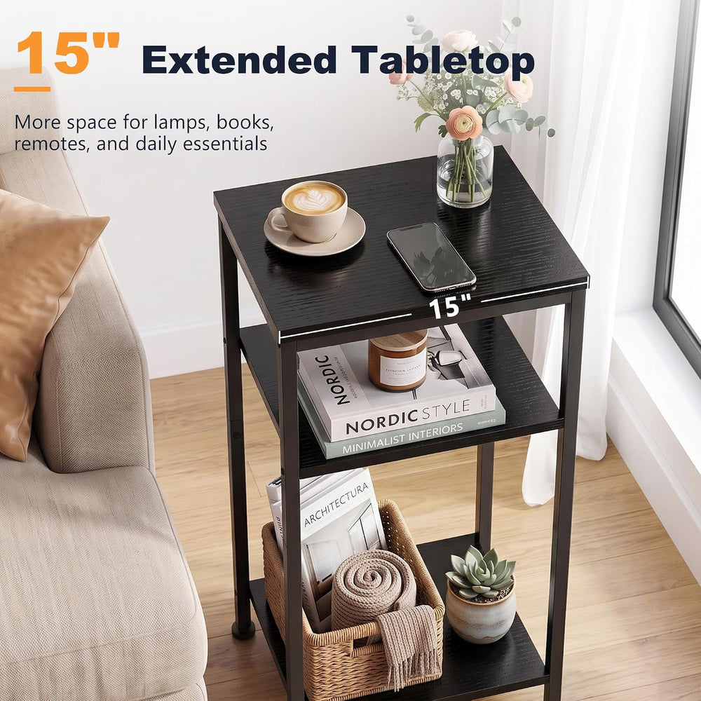 3-Tier Tall End Table, Small Side Table with Adjustable Shelf