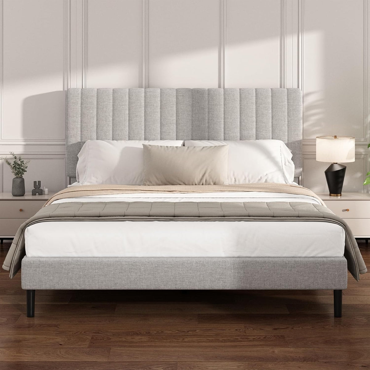 queen linen bed frame with vertical channel tufted, main product view