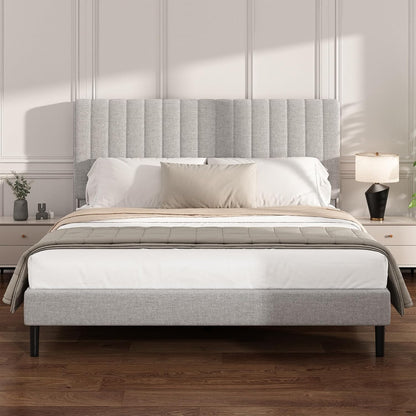 queen linen bed frame with vertical channel tufted, main product view
