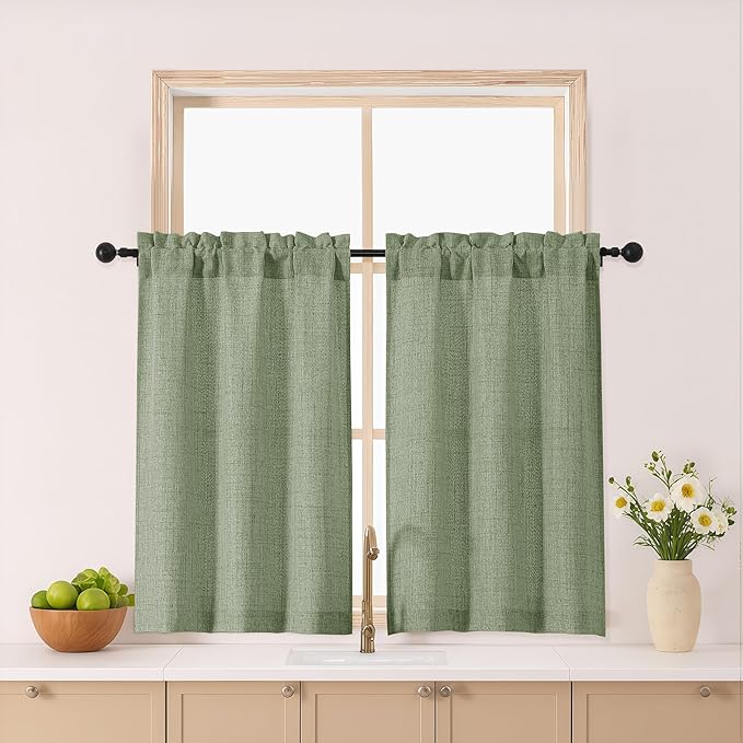 Gwine Green Kitchen Curtains 36 Inch Length 2 Panels, Light Filtering Textured by Gwine