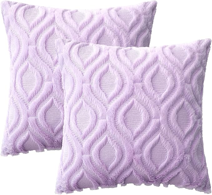 MIULEE Light Purple Throw Pillow Covers 20x20 Inch, Soft Winter Plush Faux Wool - Image 6