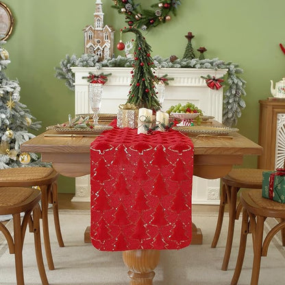 Christmas Trees Red Soft Plush Faux Fur Jacquard Gold Sequin Glitter Christmas - Image 2