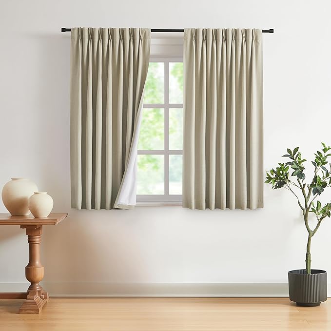 Vision Home Sand Pinch Pleated Full Blackout Curtains Linen Blended Room by VisionHome