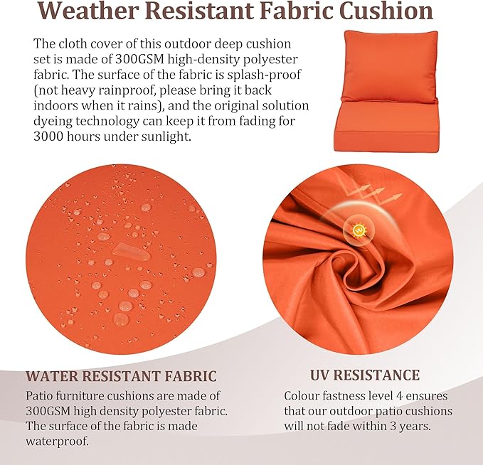 Outdoor Deep Seat Cushions for Patio Furniture Set of 2, Waterproof Outdoor - Image 4