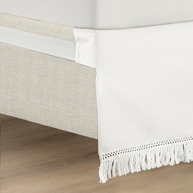 Lush Decor Boho Fringe 15-Inch Tailored Drop Easy Fit Bedskirt, Pure White - Image 4
