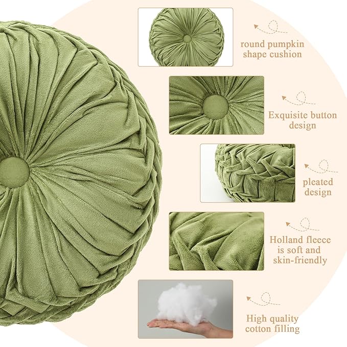 1 Pcs Round Throw Pillows Decorative Velvet Pleated Throw Pillows 15'' Diameter - Image 3