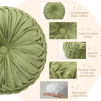 1 Pcs Round Throw Pillows Decorative Velvet Pleated Throw Pillows 15'' Diameter - Image 3