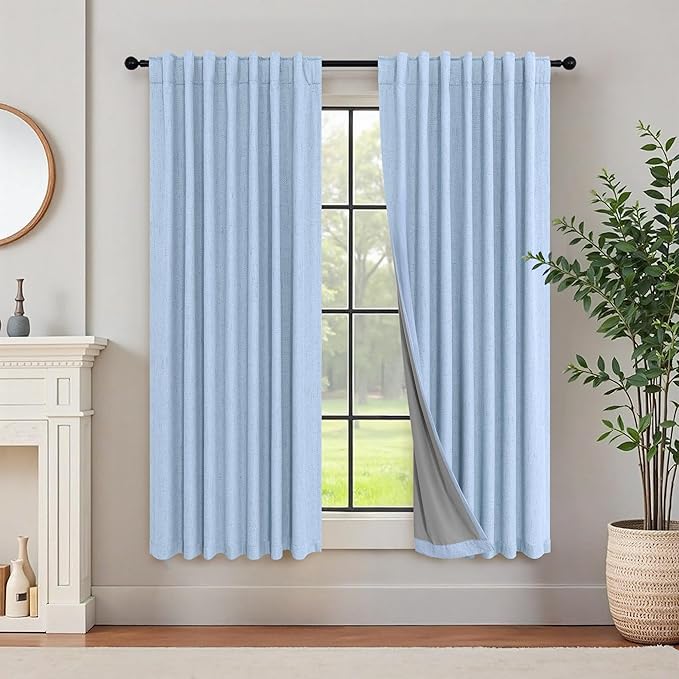Pitalk Light Blue Curtains for Bedroom 63 Inch Length 2 Panels Linen Blackout by Pitalk