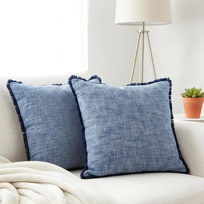 18×18 Blue Textured Cotton Throw Pillow Covers - Image 5