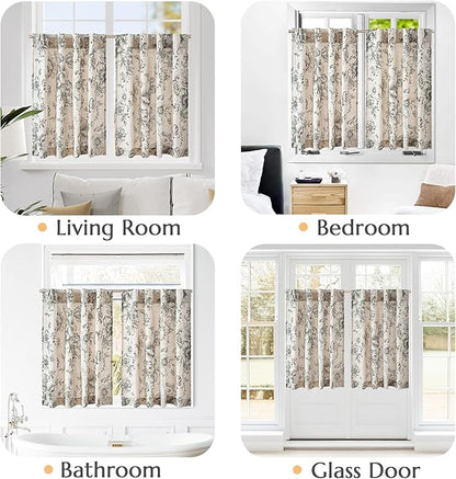 jinchan Linen Floral Tier Curtains 45 Inch Farmhouse Botanic Cafe Curtains - Image 4