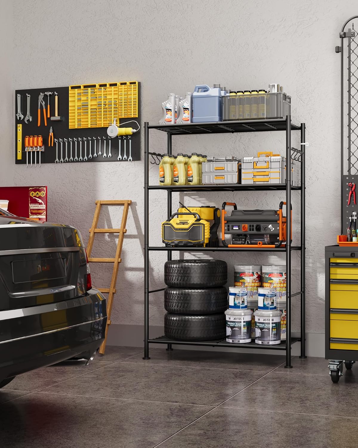 sakugi 4-tier storage shelves with 6 hooks, 33.2" shown in use