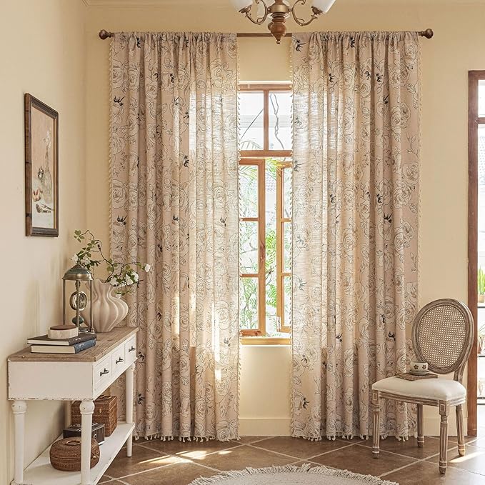 ENJOYBRIDAL Floral 84 Inch Curtains 2 Panel Set Coquette Rod Pocket Drapes Boho - Image 2